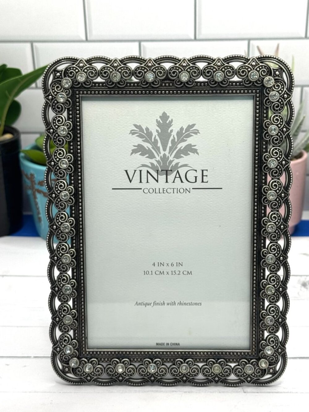 Vintage Collection Rhinestone Embellished Metal Photo Frame 4" x 6"